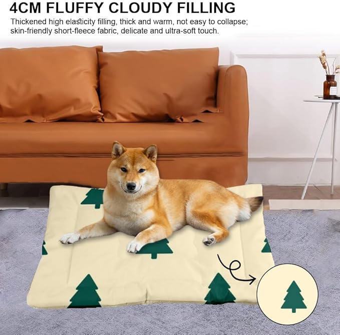 Holiday Minimal Tree Crate Dog Bed Washable Pet Mats Beds for Household Pets Winter Cozy Pet Bed Non- Slip Bottom Dog Friendly Furniture Multi- Scenario Cat Mat Gift Printed Mat 24× 18 Inch