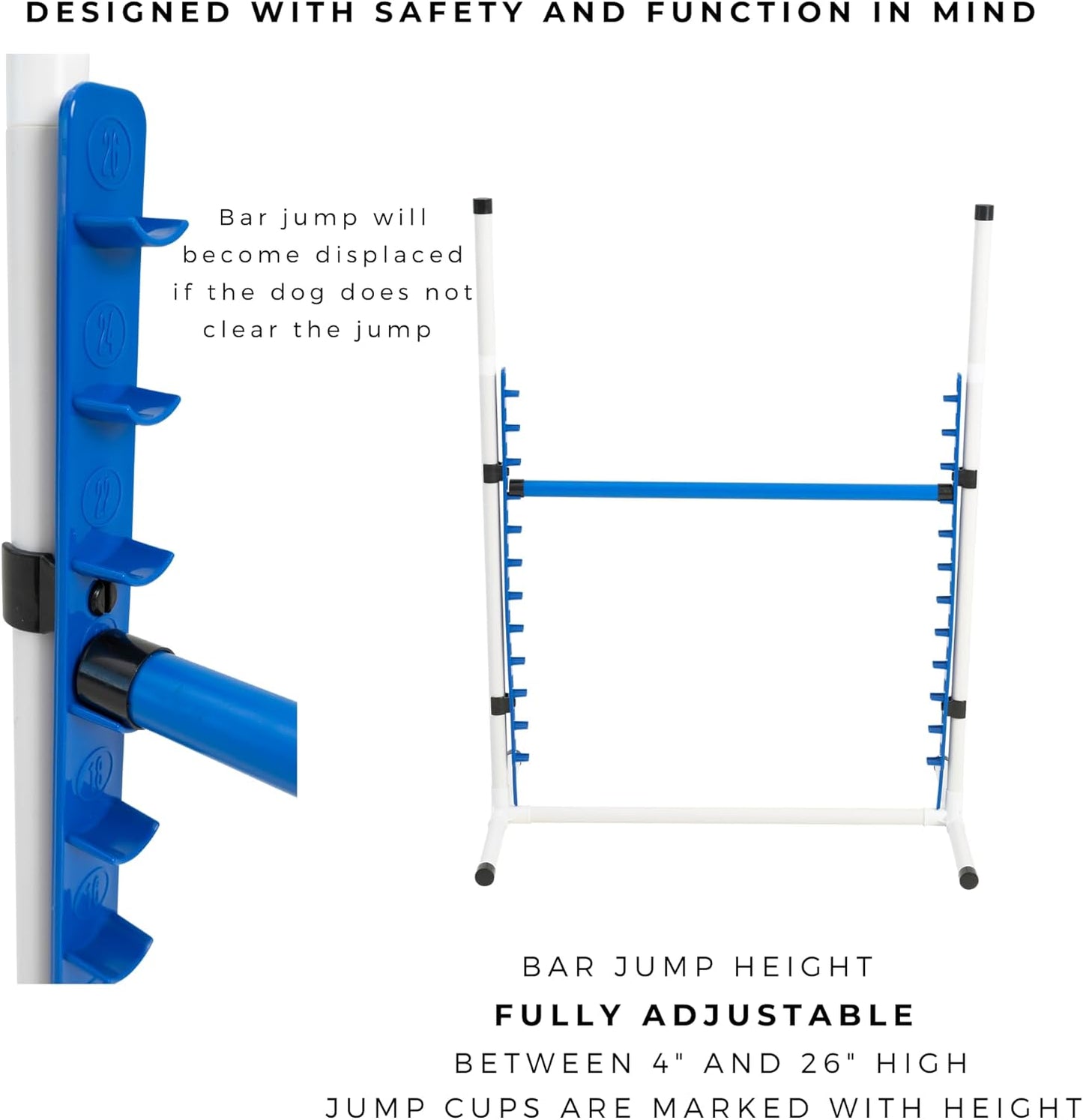 Better Sporting Dogs 4 Pack Adjustable Dog Agility Jumps w/Safety-Focused Features | 2 Bar Jumps with Cup Strips | 2 Breakaway Tire Jumps