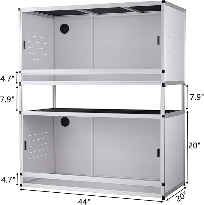 PVC Reptile Terrarium 44''x20''x20''Stackable Space Efficient ToxiRium Large Reptile Terrarium 76 Gallons for Bearded Dragon Gecko Lizard Snake,Vivarium with Sliding Doors Lock-2pcs with spacers