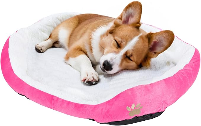 Round Dog Cat Beds Mattress Washable Pads Room, Soft Durable Plush Faux Fur Sleeping Pet Fleece Bed Mat for Small Doggy Kitten Puppy, with Anti-Slip Waterproof Bottom (Pink)