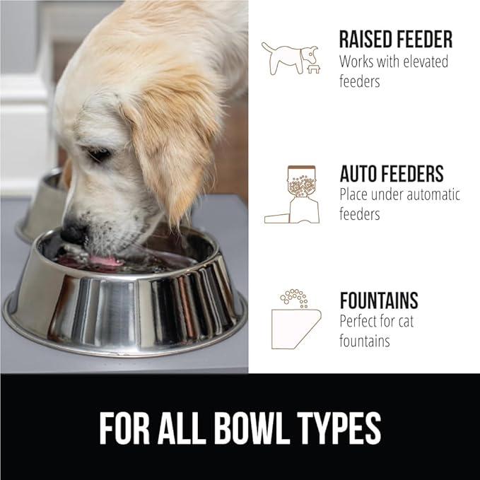 GORILLA GRIP 100% Waterproof Raised Edge BPA Free Silicone Pet Feeding Mat, Dog Cat Food Mats Contain Spills Protects Floors, Placemats for Cats, Dogs Water Bowl, Pets Accessories 28x18 Light Gray