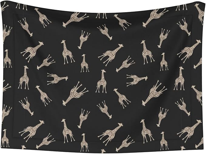 Double Sided Pet Mat for Dog Bed Topper Cat Blanket Furniture Protector, Giraffe Leopard Print On Black, Reversible Plush with Tactile Dot Pattern for Style Change