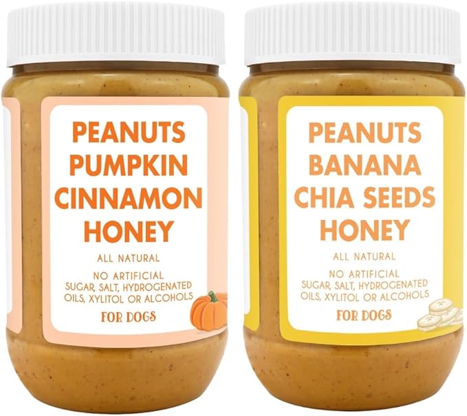 BUDDY BUDDER Barkin Banana + Pumpkin Pup, 100% All Natural Dog Peanut Butter, Peanut Butter Dog Treat, Made in USA (Set of 2 | 17oz ea)
