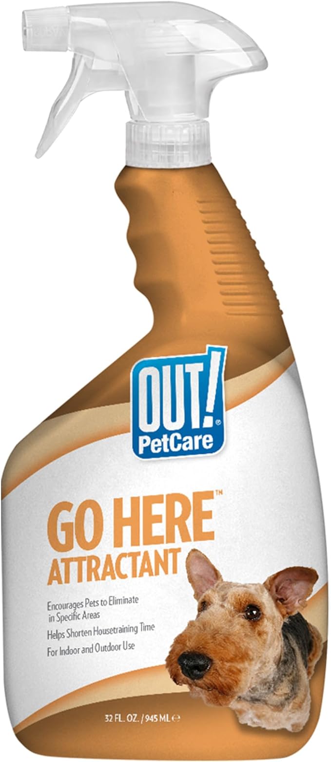 OUT! PetCare Go Here Attractant Dog and Puppy Potty Training Spray, Safe & Effective Puppy Pee Spray, Dog Housebreaking Supplies, Indoor and Outdoor House Training Tool, 32 oz