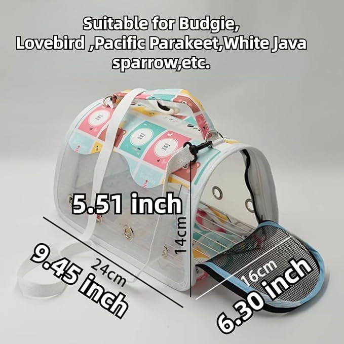Bird Carrier Bag Bird Travel Cage with Indestructible Stainless Steel Mesh, Feeder Cups and Stand Perch, Portable Bird Travel Bag, Pet Transparent Breathable Travel Cage (Colorful,Small)