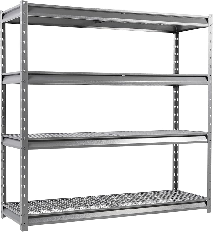 The Atlas 72" W Heavy Duty Garage Shelving Load 8000 Lbs, 4 Tier Metal Storage Shelves, Adjustable Industrial Steel Rack for Warehouse Basement Shop, 72" W x 24" D x 72" H, Grey