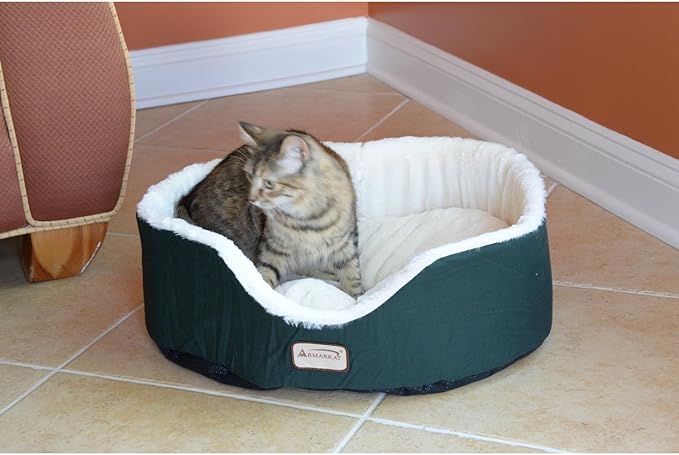 Retro Relaxation Oval Pet Bed - 16.5" L x 15" W x 8" H - Canvas & Plush, Waterproof Base, Ideal for Cats and Extra Small Dogs, Machine Washable