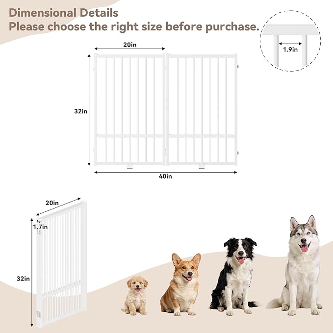 Full Metal Freestanding Dog Gate with Door, 32''Height Foldable Pet Dog Fence for Indoor & Outdoor, 2 Panels Extra Wide Free Standing TallDog Gates for Doorways,House,Stairs,Porch,Deck,Yard