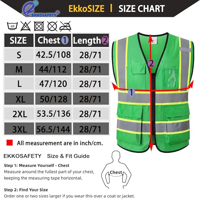 Reflective Mesh Safety Vest for Men Women with 5 Pockets and Zipper Front High Visibility Mesh Vest Hi Vis Construction Work Vest,Meets ANSI/ISEA Standards(EK175-Green-XL)