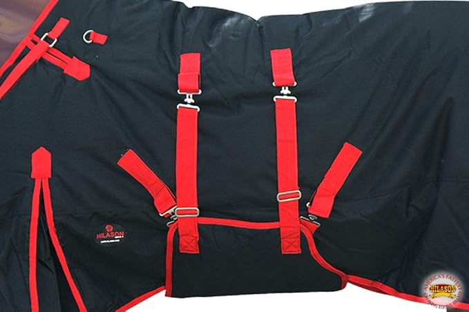 HILASON Black with Red Trims 74 Inch 1200D Winter Waterproof Poly Horse Turnout Blanket Belly Wrap