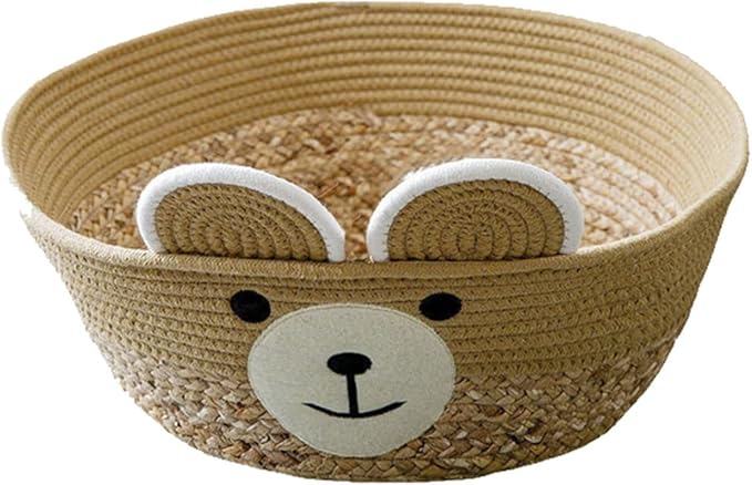Pet Bed Woven Basket with Detachable Cushion Cartoon Bear Theme Bed Dog Detachable Cushion Nest Pet Furniture