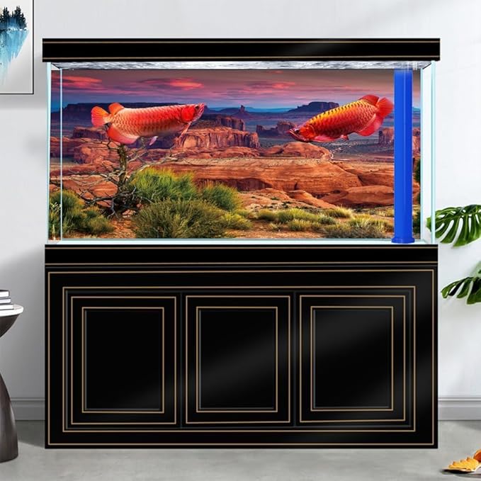 36X24IN Desert Loess Rock Cactus Oasis Reptile Habitat Background, Natural Sunset Desert Themed Terrarium Background, Aquarium Background with 10 EVA Double-Sided Tape