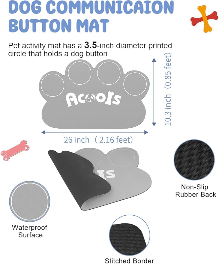 4 Pcs Dog Talking Button Set, Dog Buttons for Communication, 30s Recordable Voice Pet Buzzer Training Buttons, Speaking Button for Dogs with Anti-Slip Dog Buttons Talk Mat and 24 Scene Stickers