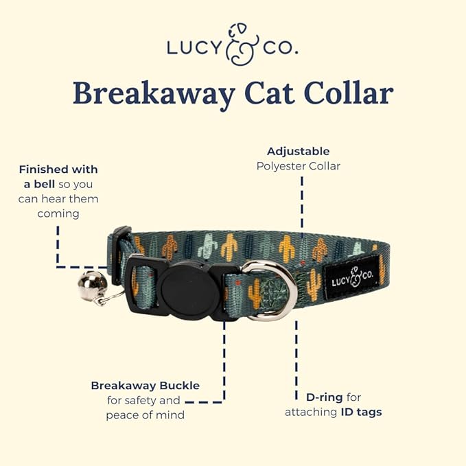 Lucy & Co. Looking Sharp Breakaway Cat Collar with Bell – Designer Print Adjustable Safety Collar for Cats, Kittens & Small Dogs, Lightweight Pet Collar for Boy & Girl Cats – Large