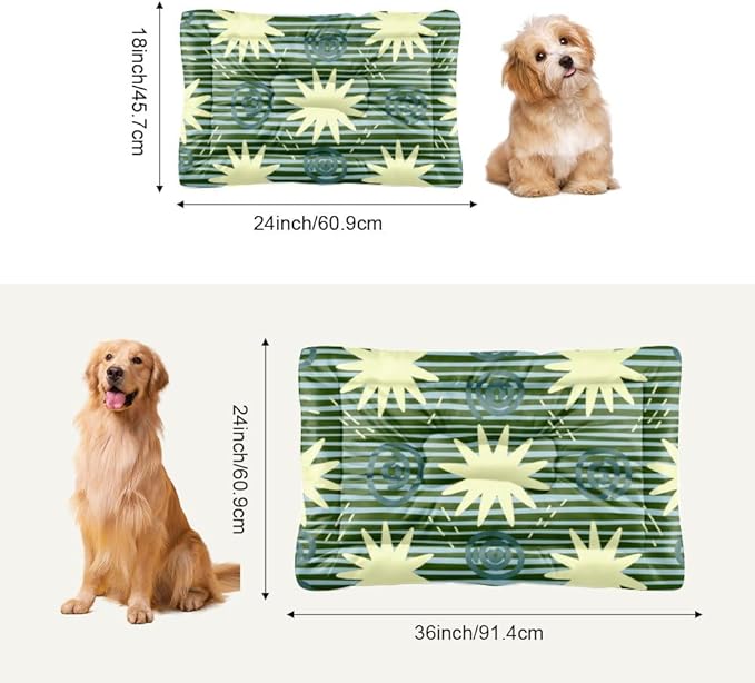 Green Stripes Star Dog Bed Pads Dog Mats for Crates Kennel Pads for Crates Washable Crate Bed Washable Non-Slip Small Crate Pillow Mats Cages Pillows Medium Dogs Indoor Outdoor 24X18 Inch