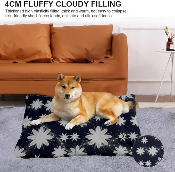 Night Sky Floral Star Burst Dog Bed Small Size Dog Washable Bed Mat Small Puppy Pads Washable Pet Crate Non-Slip Crate Beds for Medium Dogs for Medium Dogs Mat Pillow Indoor Outdoor 36X24 Inch