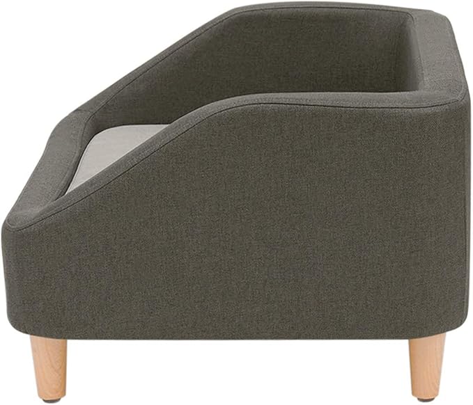 Teamson Pets Bennett 32 Inch Raised Heathered Linen Sofa Dog Daybed with Removable Cushion and Washable Cover for Cats & Small or Medium Dogs, Gray