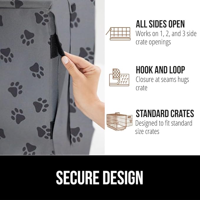 GORILLA GRIP Dog Crate Covers compatible with Amazon Basics Dog Crates, All Sides Open, Privacy Cover Fits 48" Wire Kennel, Breathable Mesh Windows, Light Reducing Puppy Training Cage Topper, Gray Paw
