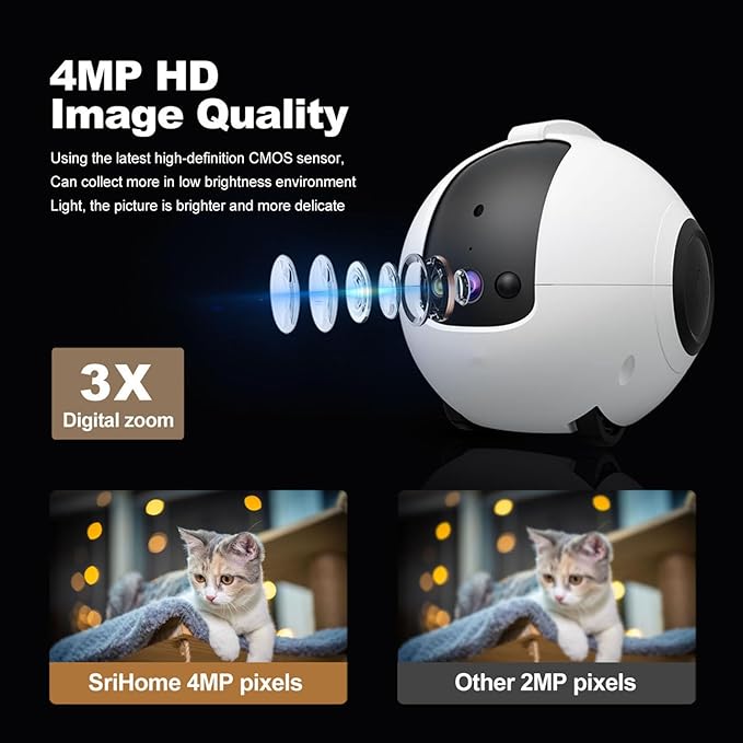 Pomya Home Camera Robot | 4MP 2.5K HD Pet Camera with 360° Mobile View, 2-Way Talk & Interactive Play Modes, 10000mAh Battery, Support SriHome App Control