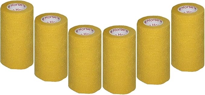 3 Inch Vet Wrap Tape Bulk (Yellow) (Pack of 6) Self Adhesive Adherent Adhering Flex Bandage Grip Roll for Dog Cat Pet Horse