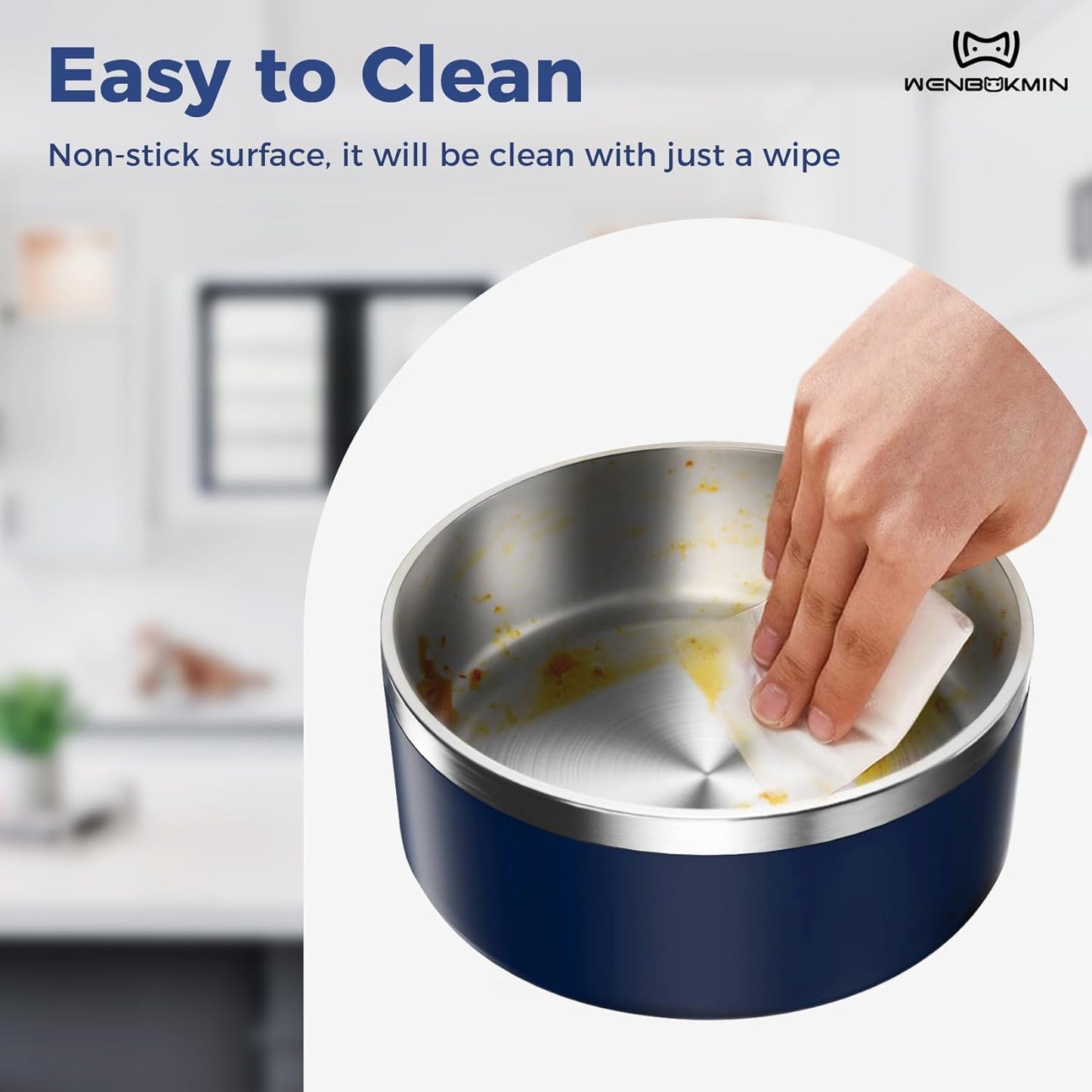 Dog Bowl, Stainless Steel Dog Food and Water Bowl with Non Slip Quiet Bottom, Easy to Clean, Dishwasher Safe, 40oz, Blue