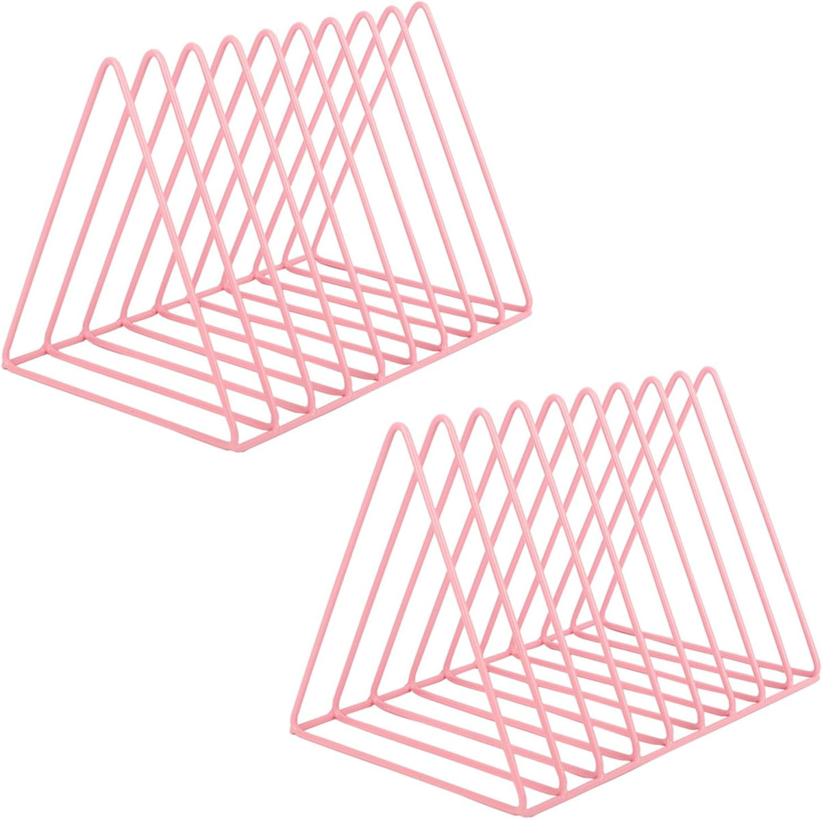 EASEPRES Vinyl Record Holder Storage, 9 Slot Metal Magazine Book Album Display Rack, Stylish Triangle Desktop File Sorter Organizer for Home Office, Pink Pack of 2