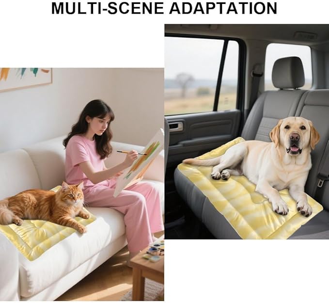 Yellow Wavy Washable Dog Beds Medium Sized Dog Bed Mats Crate Pads for Cages Bed for Crate Washable Non-Slip Cushion Tough Mat Doggy Beds Indoor Outdoor 24X18 Inch