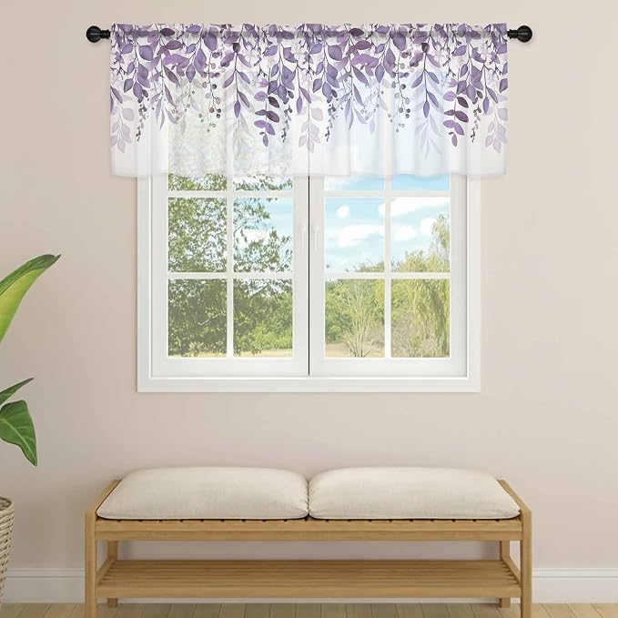 Eucalyptus Leaves Sheer Valance Curtains