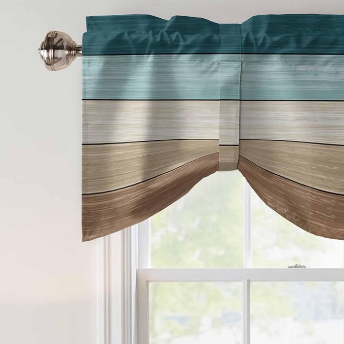 Teal Brown Tie Up Valance Curtains