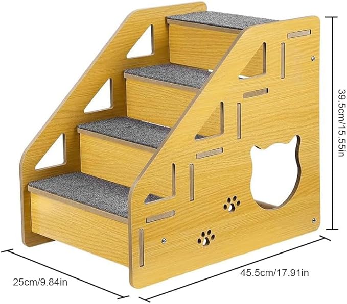 4-Step Wooden Pet Stairs Nonslip Carpeted Indoor Pet Steps Wooden Pet Ladder Pet Furniture for Dogs and Cats for Bed