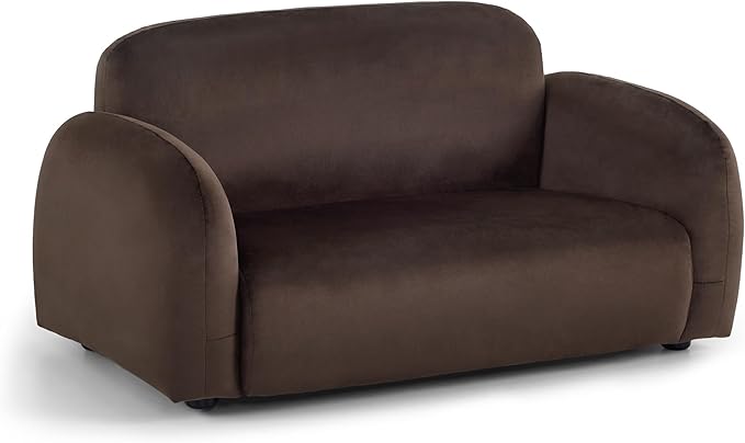 Lovupet Dog Couch with Rounded Corner Design and Anti-Slip Feet, Modern Pet Sofa for Small Medium Dogs, 5967 (Brown)