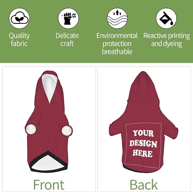 Personalized Dog Hoodie, Custom Dog Costumes for Small Dogs, Holiday Happy Dog Clothes Football Pet Shirt Sweater with Name Number for Girl/Boy Cats/Kitten, Wine, S