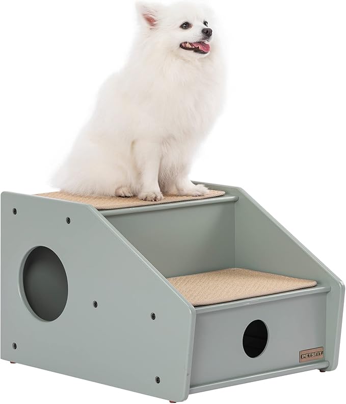Petsfit Wooden 2 Cat Stairs for Dogs/Cats/Elderly Pets, Non-Slip Dog Steps for High Beds/Couch/Sofa, Green(21x17x14 inch)