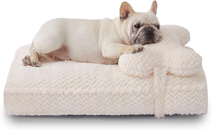 Soft Touch Faux Fur Dog Bed for Medium Size Dogs 6.5" Extra Thick, Orthopedic Pet Bed with Waterproof Liner and Washable Cover, with Removable Cute Pillow, Cream Color