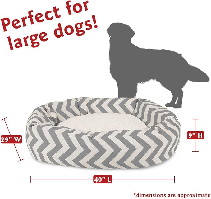 Majestic Pet 40 Inch Chevron Sherpa Calming Dog Bed Washable – Cozy Soft Round Dog Bed with Spine for Head Support - Fluffy Donut Dog Bed 40x29x9 (inch) – Round Pet Bed Large - GRAY