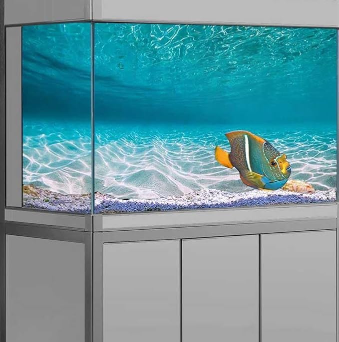 36X20IN Natural Undersea Aquarium Background, Undersea Beach Fish Tank Background, with 8 EVA Double-Sided Tape