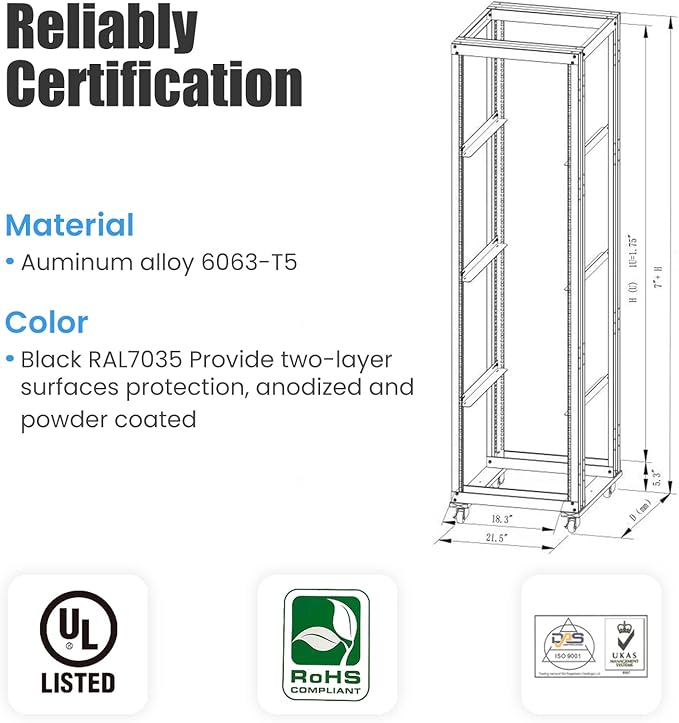 Raising Electronics Server Rack Open Frame Rack 4 Post 19 inch Adjustable