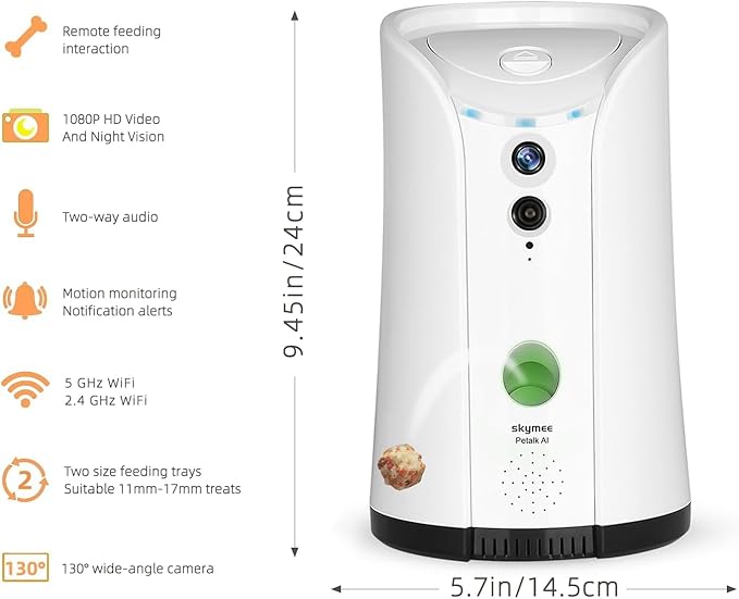 Dog Camera Treat Dispenser,WiFi Full HD Pet Camera with Two-Way Audio and Night Vision,Compatible with Alexa (2.4G WiFi ONLY) (Petalk AI)