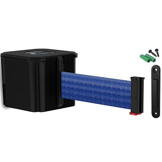 WM412 Retractable Belt Wall Mounted Smooth Black Crowd Control Barrier and Receiving End, 15' Blue Belt