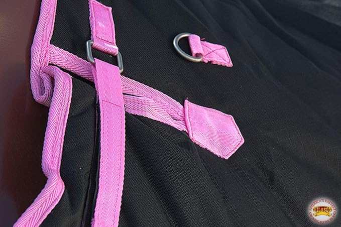 HILASON Black with Pink Trims 66 Inch 1200D Winter Waterproof Poly Horse Turnout Blanket Belly Wrap