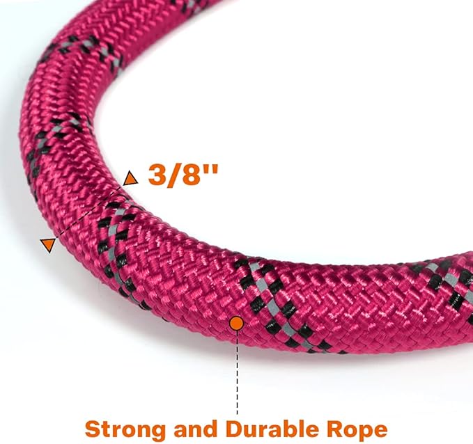 Taglory Rope Dog Leash 6 FT with Comfortable Padded Handle, Highly Reflective Threads Leash and Anti-Tangle Clip for Walking Small Dogs, 3/8 inch, Hotpink