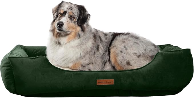 Modern Threads Luxury Dog Bed - Comfortable Tufted Velvet Cushion for Small to Large Dogs - Machine Washable - Durable & Cute Sleep Space for Pets - Pamper Your Pet with Cozy Beds - Forest Green