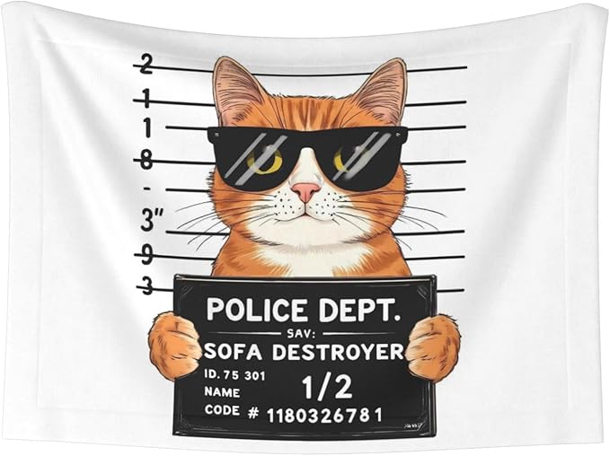 Cat Holding Mugshot Sign Print Soft Plush Pet Blanket, Washable Dog Blanket, Cat Fleece Throw, Puppy Bed Crate Mat & Sofa Couch Protector - Large