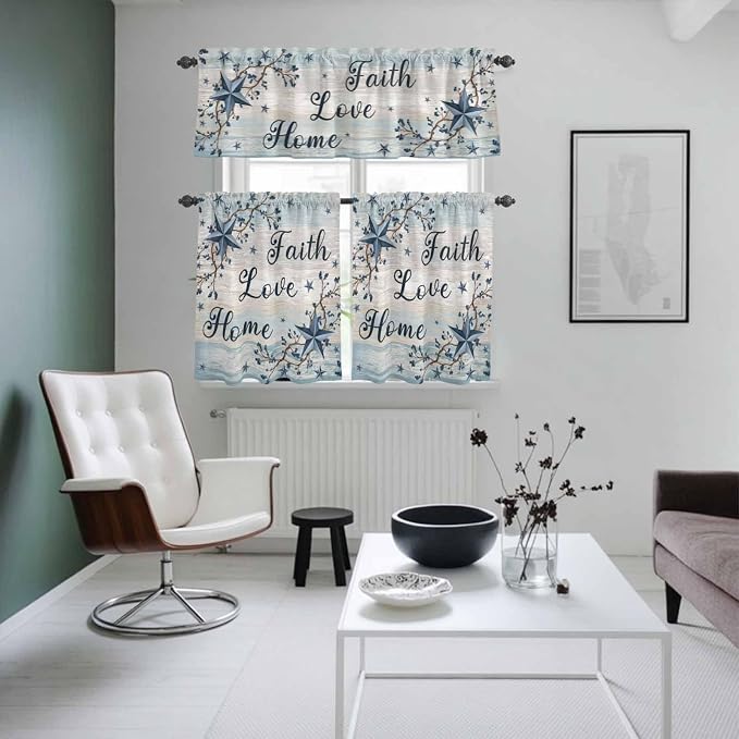 Vintage Farmhouse Kitchen Curtains Set 3 Piece