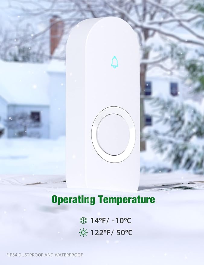 AIDA Lighted Wireless Doorbell, Home Waterproof Doorbell 1, 000ft Range