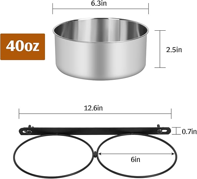 Dog Crate Water Bowls No Spill, 40oz Stainless Steel Dog Food and Water Bowl Set for Large/Medium/Small Pets, Detachable Hanging Pets Bowls for Cage, Kennel, Crate,Convenient for Adding Food and Water