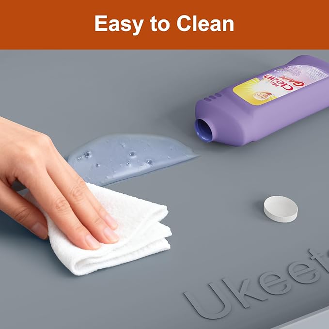 Extra Thick Silicone Mat Waterproof with Raised Edge 34" x 22", Under Sink Mat for Kitchen & Bathroom, Kitchen Cabinet Liner, Multi-Purpose for Storage & Protection, Gray