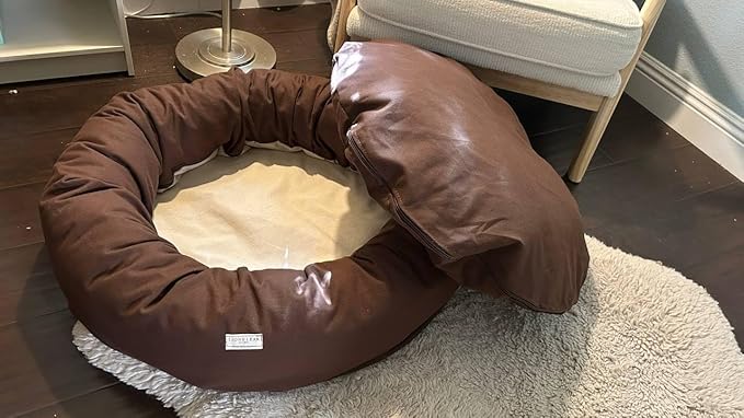 Organic Cotton Canvas Dog Bed: Removable Cover, Natural Fill - Made in USA (Dark Brown, Large 35" x 8" inches)