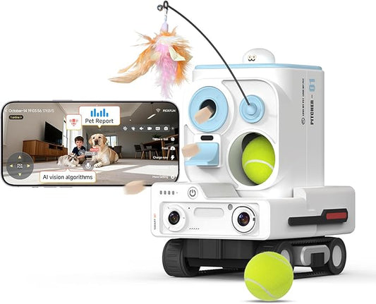 Pmate AI Pet Robot Companion for Dogs & Cats, with Visual Recognition, Remote Video Interaction, Auto Feeding & Play, Red Light Teaser, Night Vision, Auto Charging, Blue