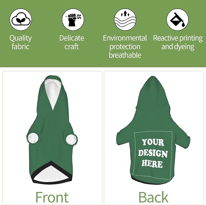 Personalized Dog Hoodie, Custom Dog Costumes for Small Dogs, Holiday Happy Dog Clothes Football Pet Shirt Sweater with Name Number for Girl/Boy Cats/Kitten, Green, M